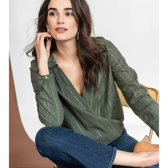 Lilla P Tops - NWT - Lilla P Crossfront Silver Sage Blouse